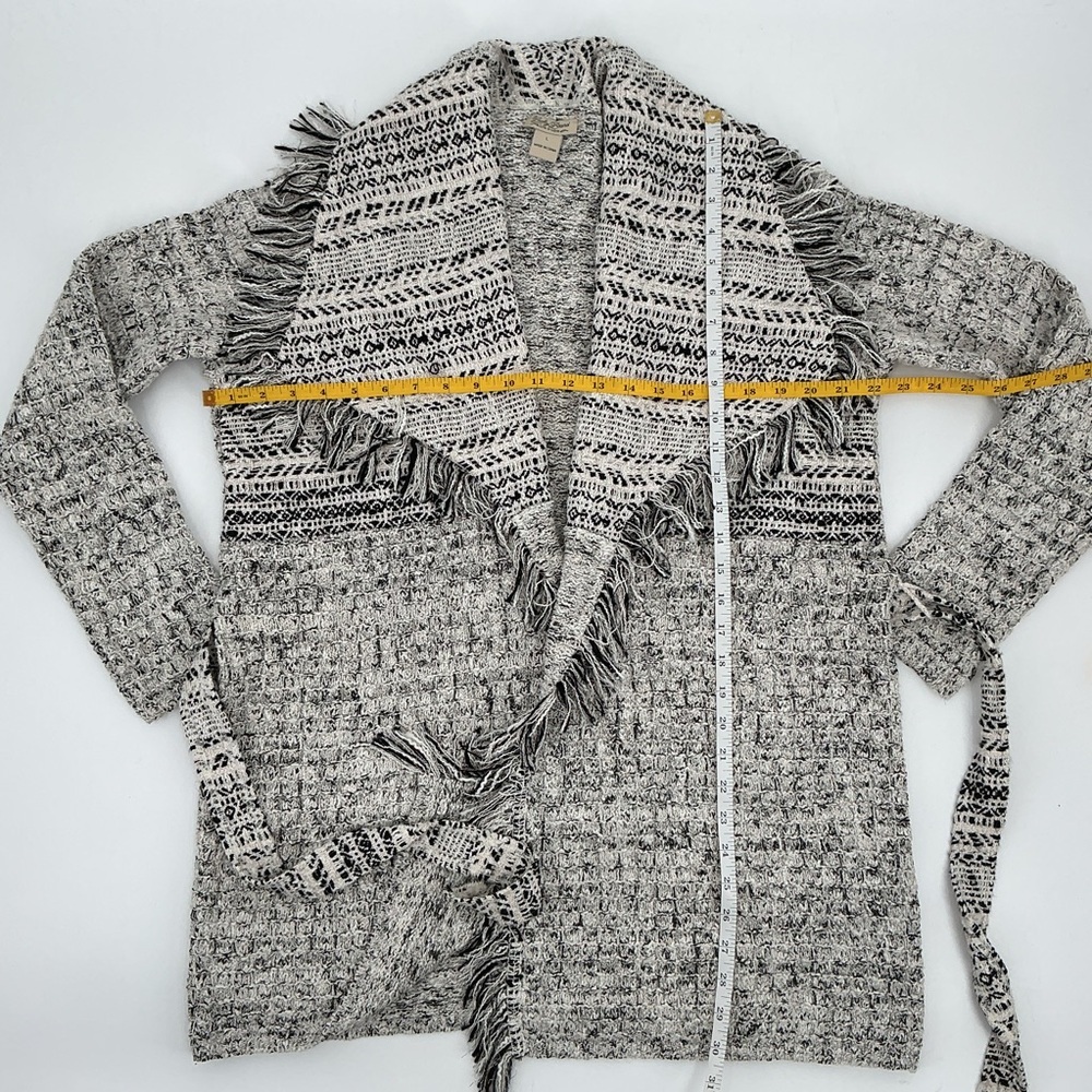 Lucky Brand Ladies Metallic Fringe Tweed Textured Knit Belted Sweater Cardigan - Picture 5 of 9